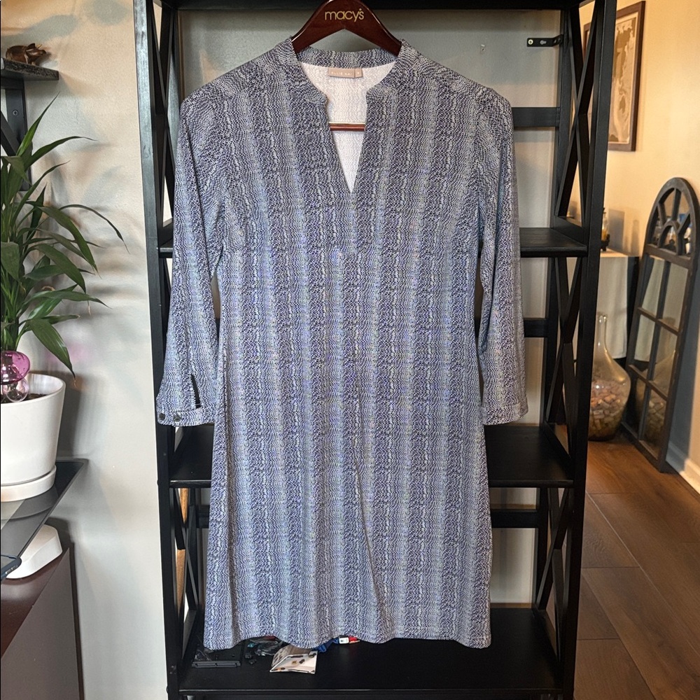Blue Patterned 3/4 sleeve dress